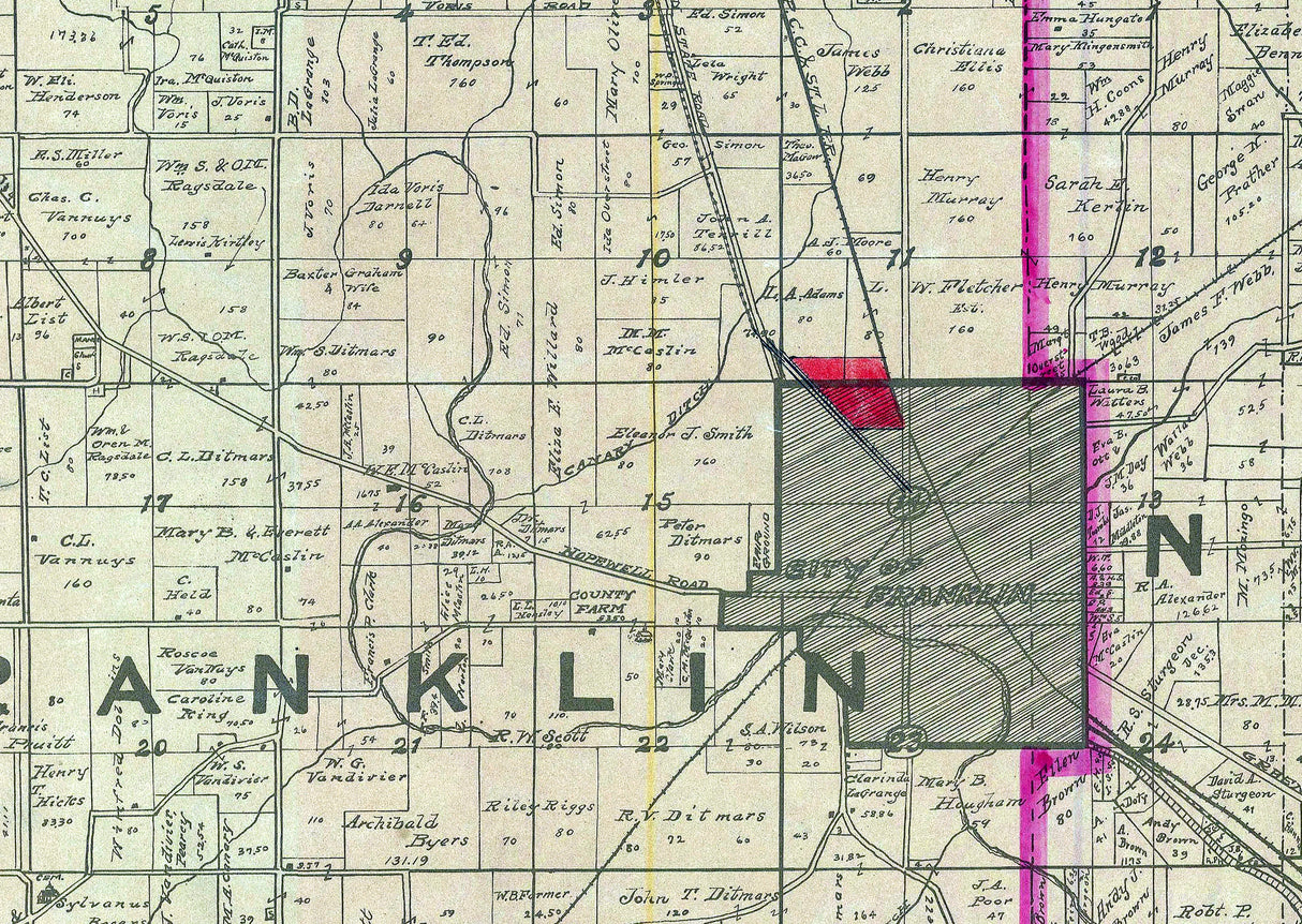 1912 Farm Line Map of Johnson County Indiana