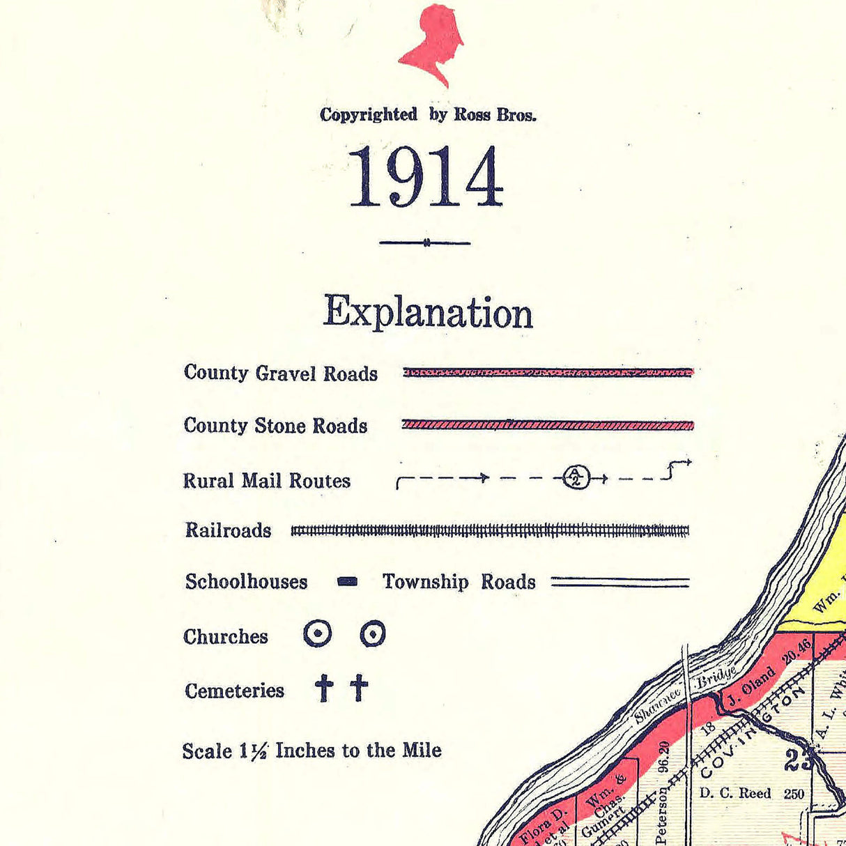 1914 Farm Line Map of Fountain County Indiana