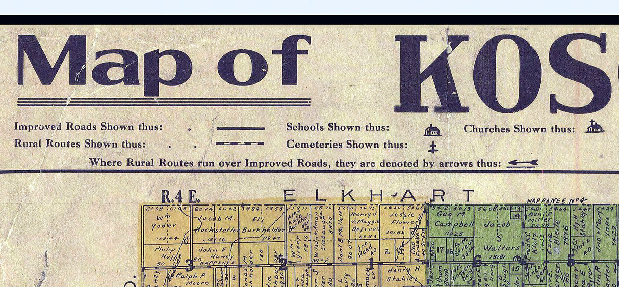 1916 Farm Line Map of Kosciusko County Indiana