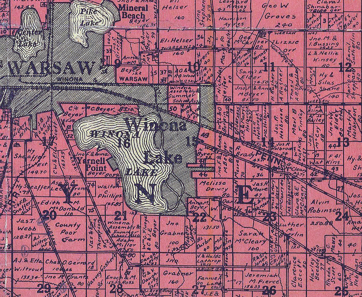 1916 Farm Line Map of Kosciusko County Indiana