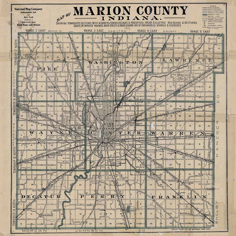 1917 Map of Marion County Indiana