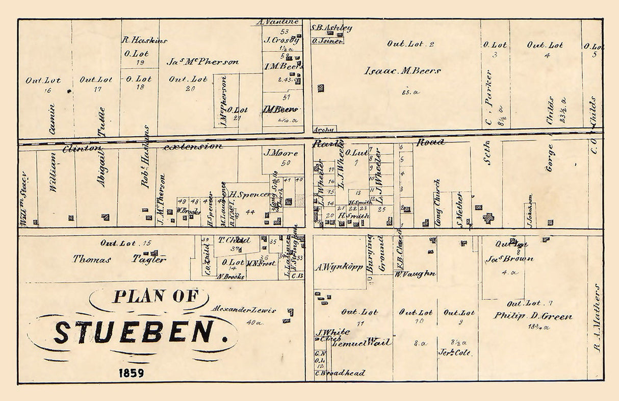 1859 Town Map of Stueben Huron County Ohio