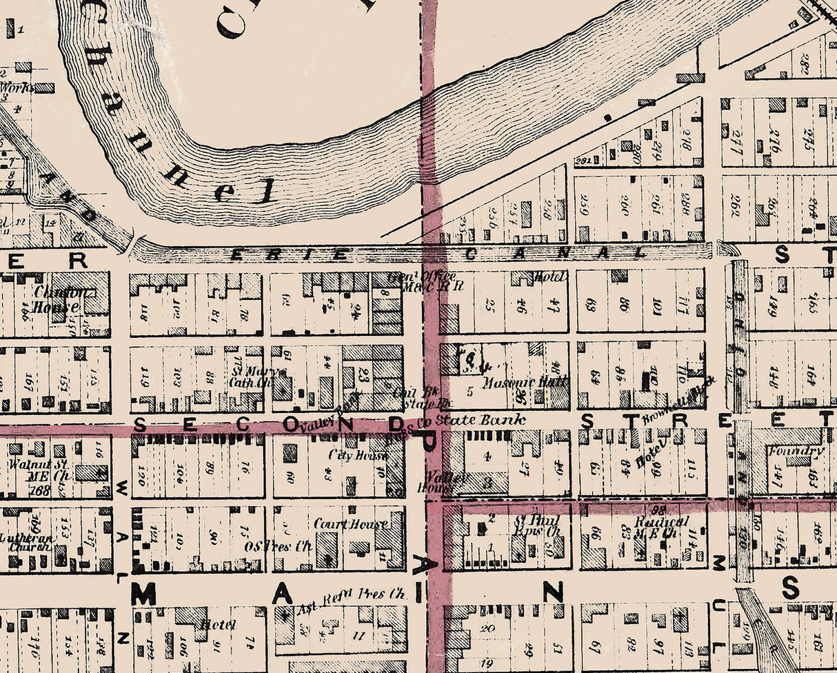 1860 Town Map of Chillicothe Ross County Ohio