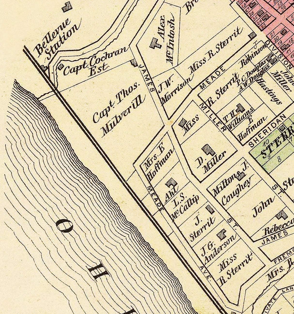 1877 Town Map of Bellevue Borough Allegheny County Pennsylvania