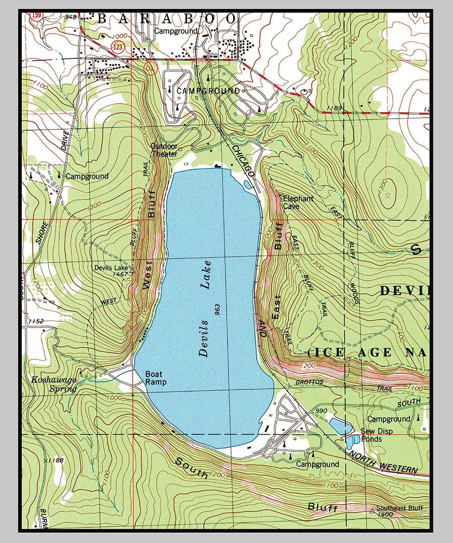 1984 Map of Devils Lake Sauk County Wisconsin