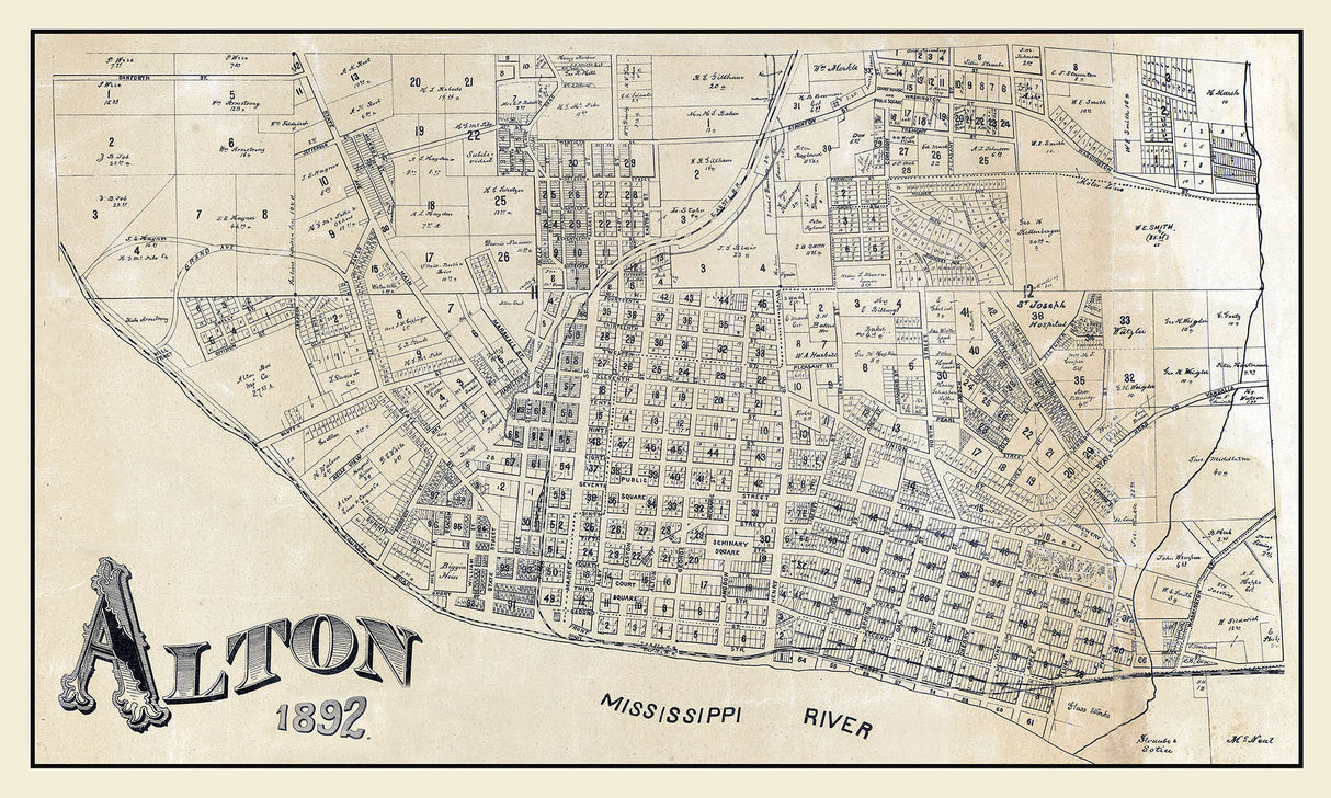 1892 Town Map of Alton Madison County Illinois