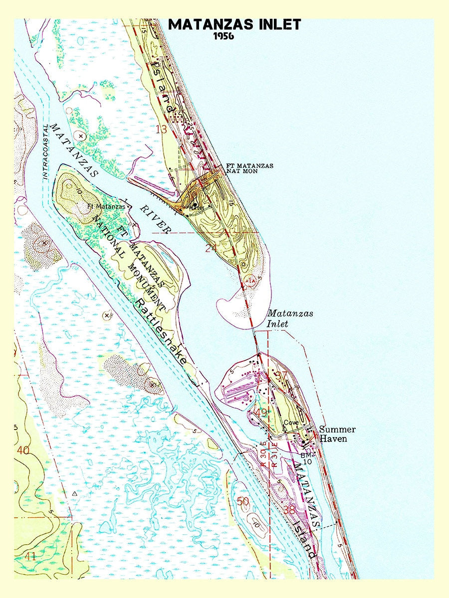 1956 Map of Matanzas Inlet Saint Johns County Florida