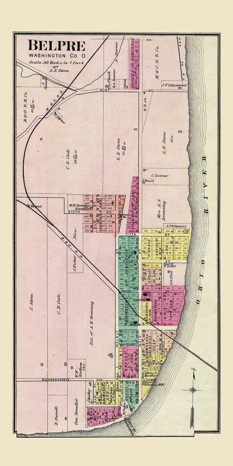 1877 Map of Belpre Washington County Ohio