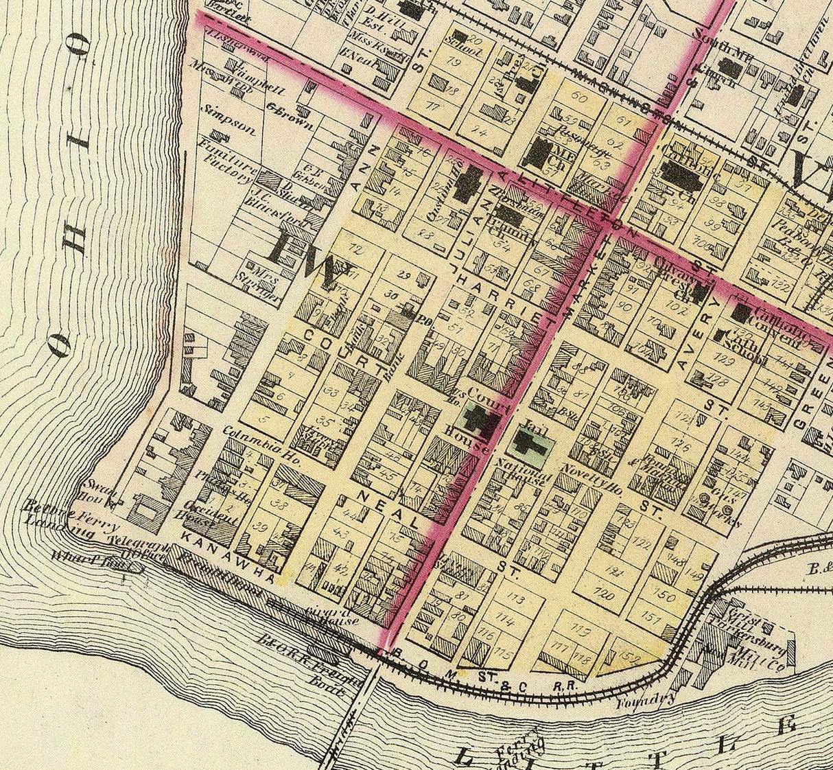1877 Map of Parkersburg Wood County West Virginia
