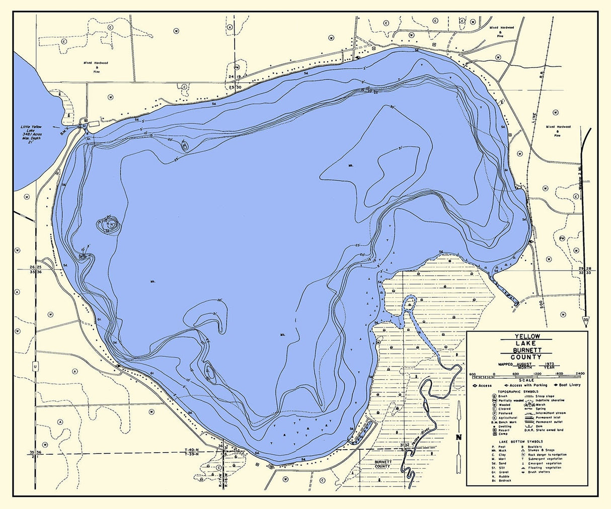 1973 Map of Yellow Lake Burnett County Wisconsin