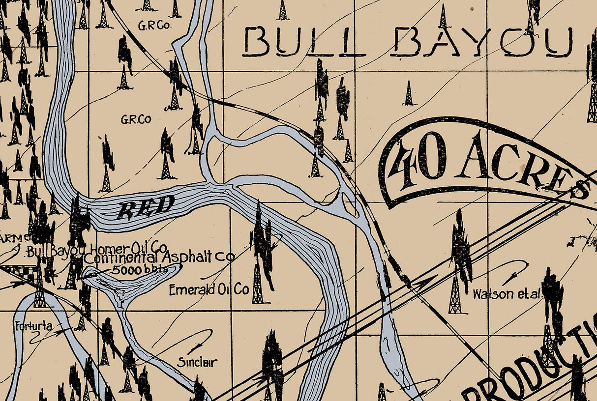 1920 Map of the Red River Bull Bayou Oil Field Louisiana