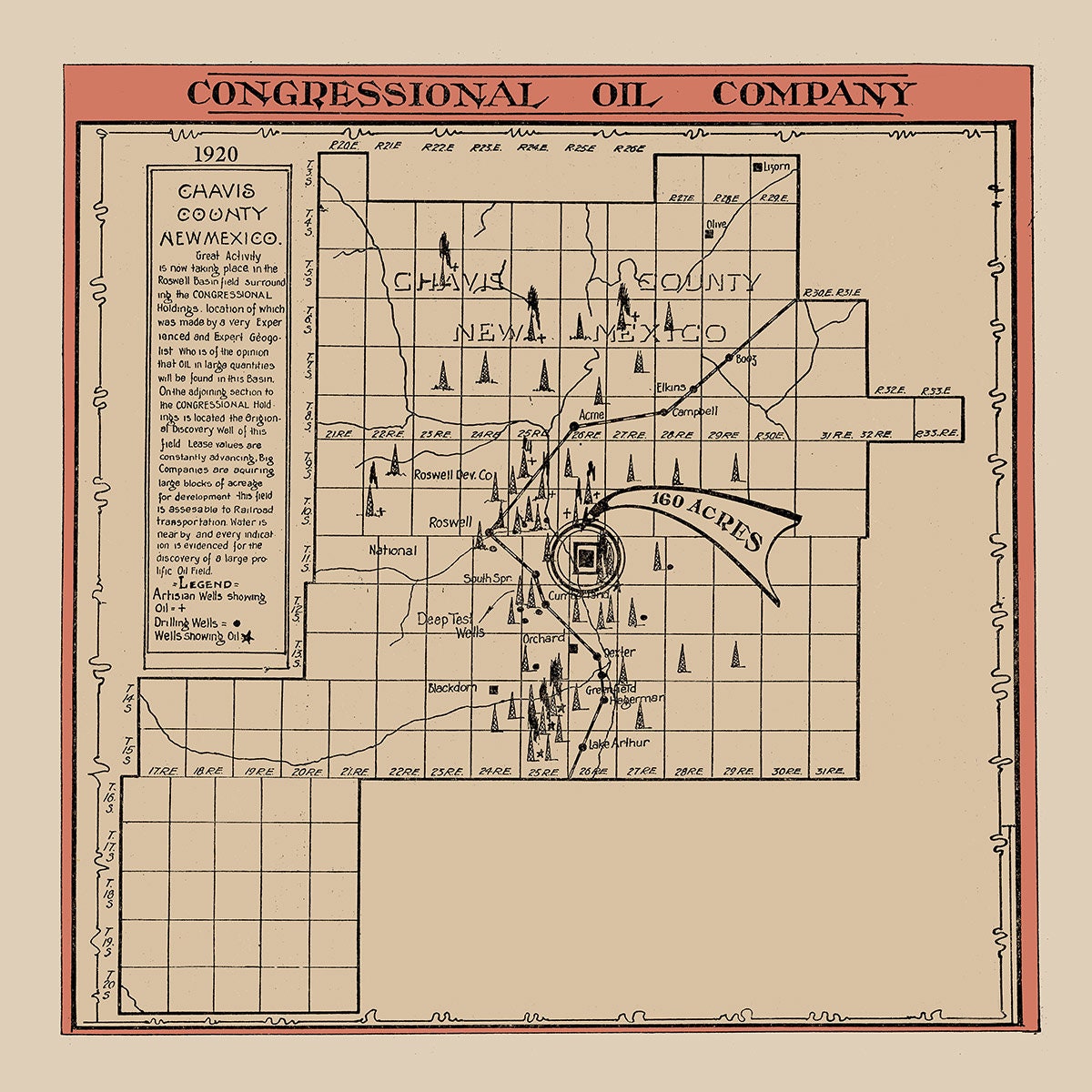 1920 Oil Field Map of Chavis County New Mexico