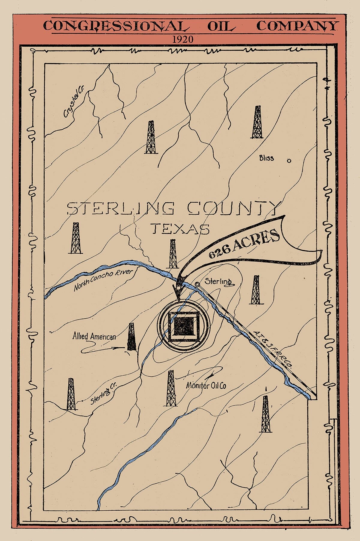 1920 Oil Field Map of Sterling County Texas