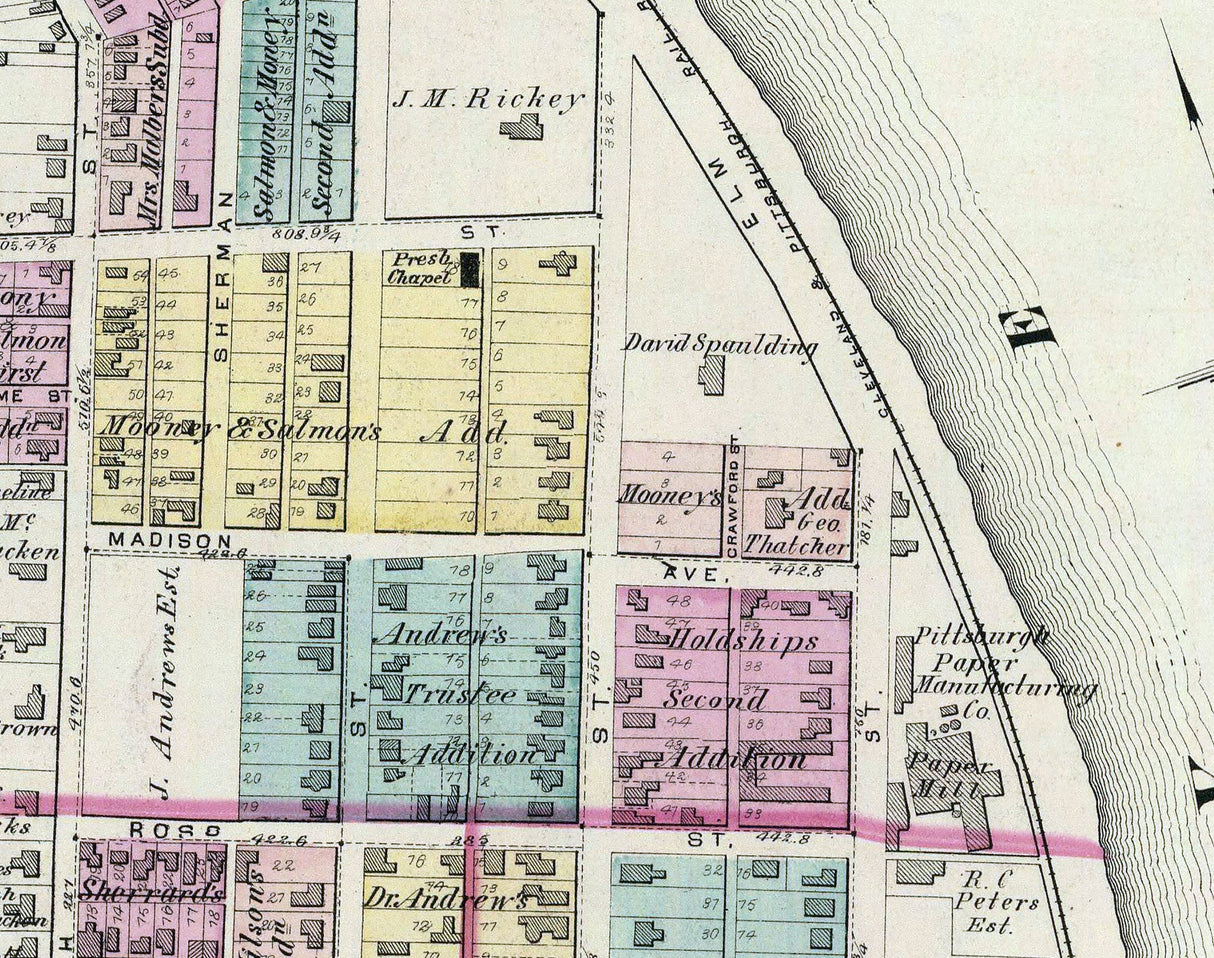 1877 Map of Steubenville Jefferson County Ohio