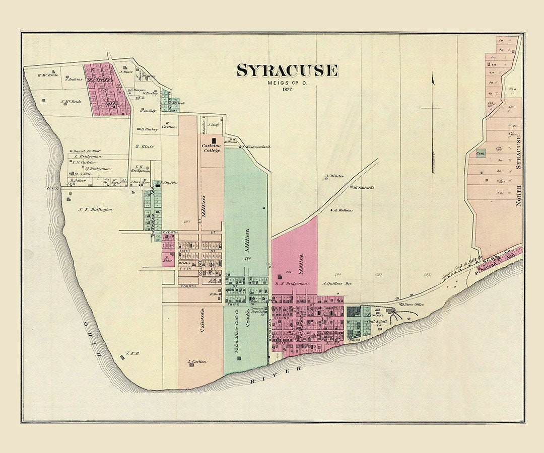 1877 Map of Syracuse Meigs County Ohio