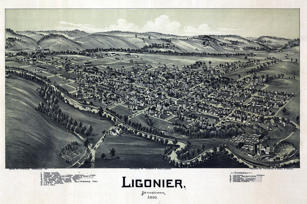 1900 Panoramic Map of Ligonier Westmoreland County Pennsylvania
