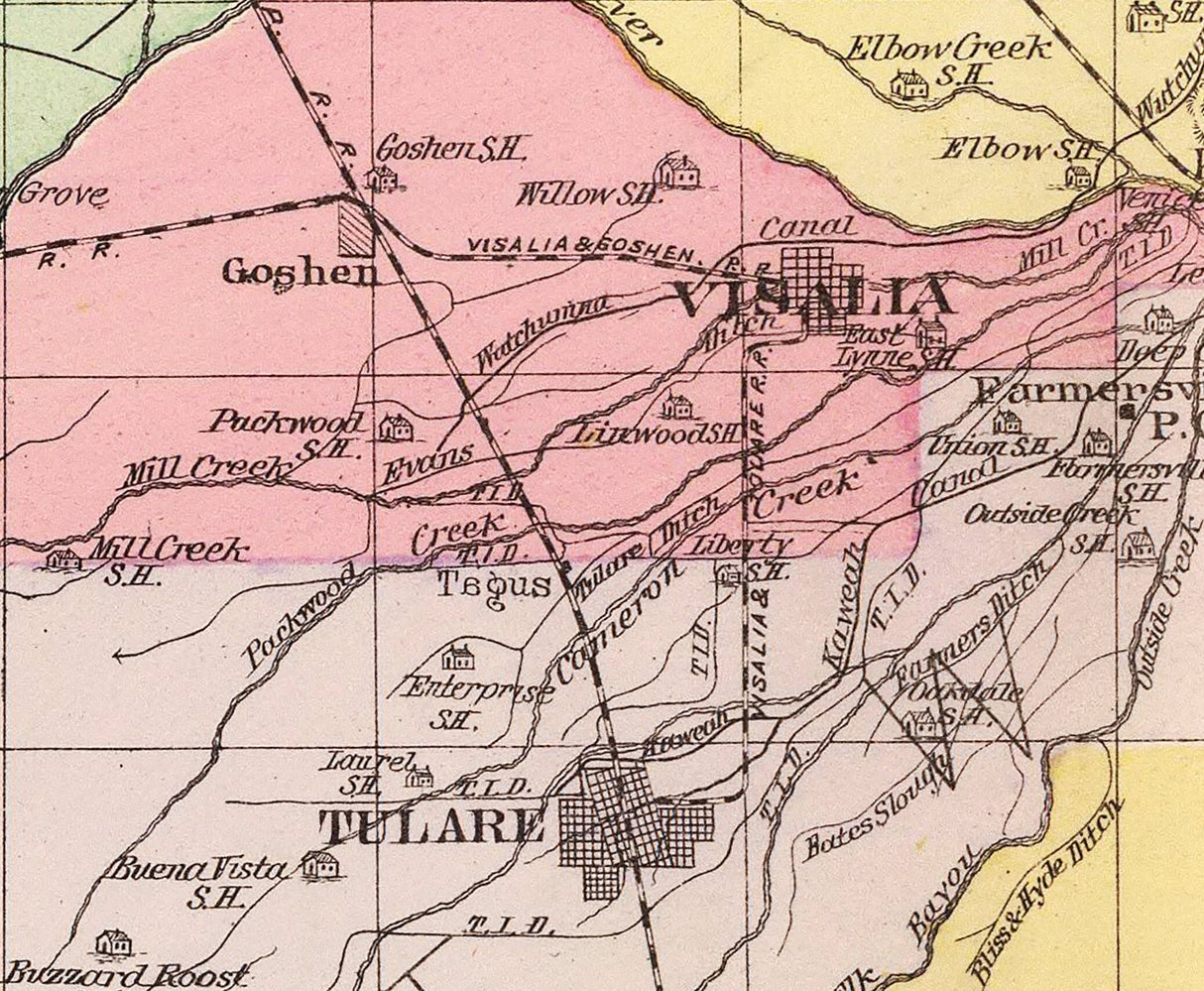 1892 Map of Tulare County California