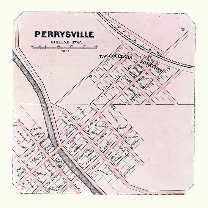 1861 Town Map of Perrysville Ashland County Ohio