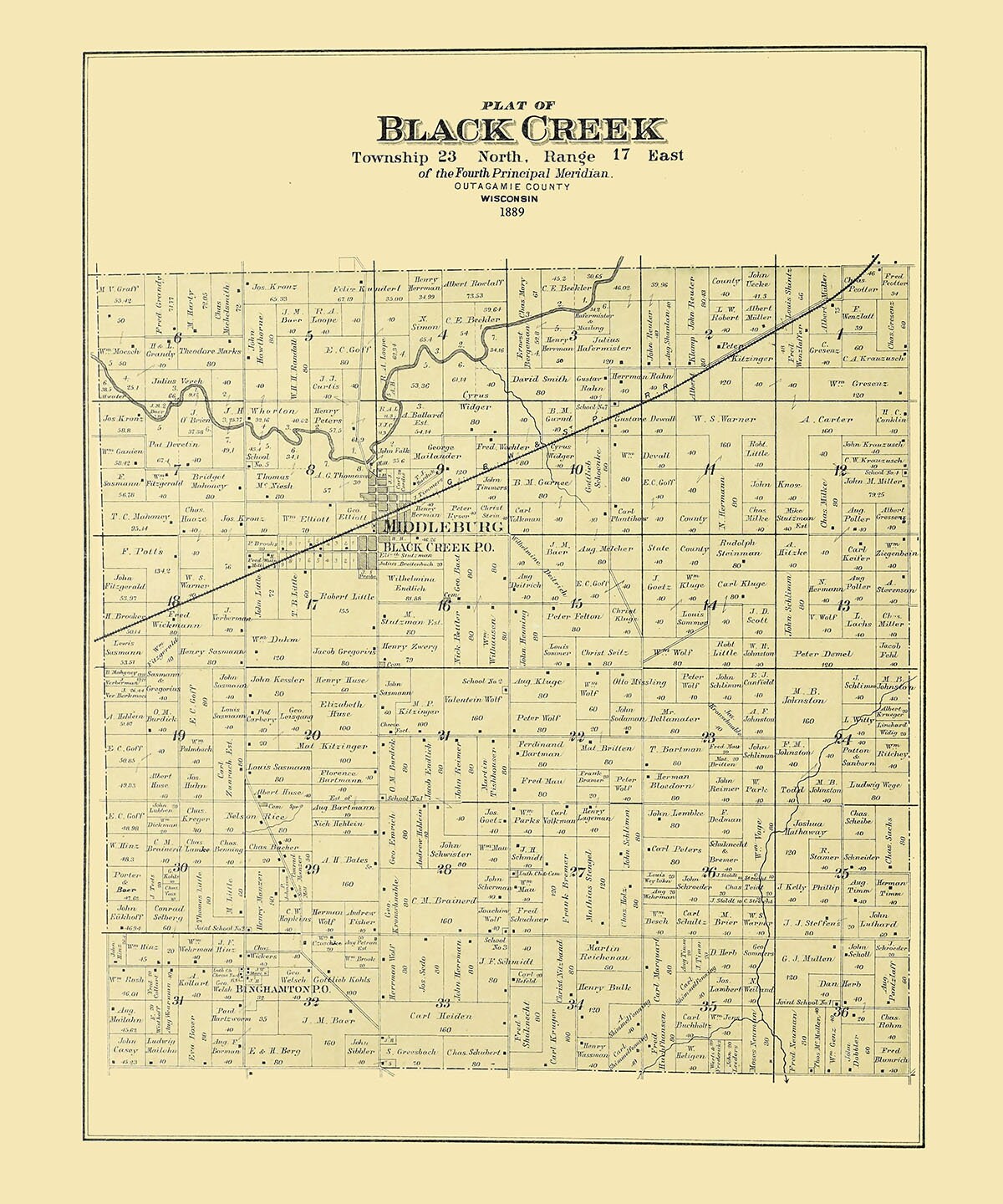 1889 Map of Black Creek Township Outagamie County Wisconsin