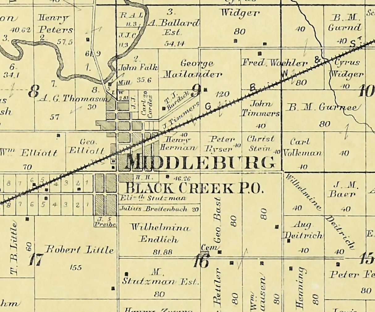 1889 Map of Black Creek Township Outagamie County Wisconsin