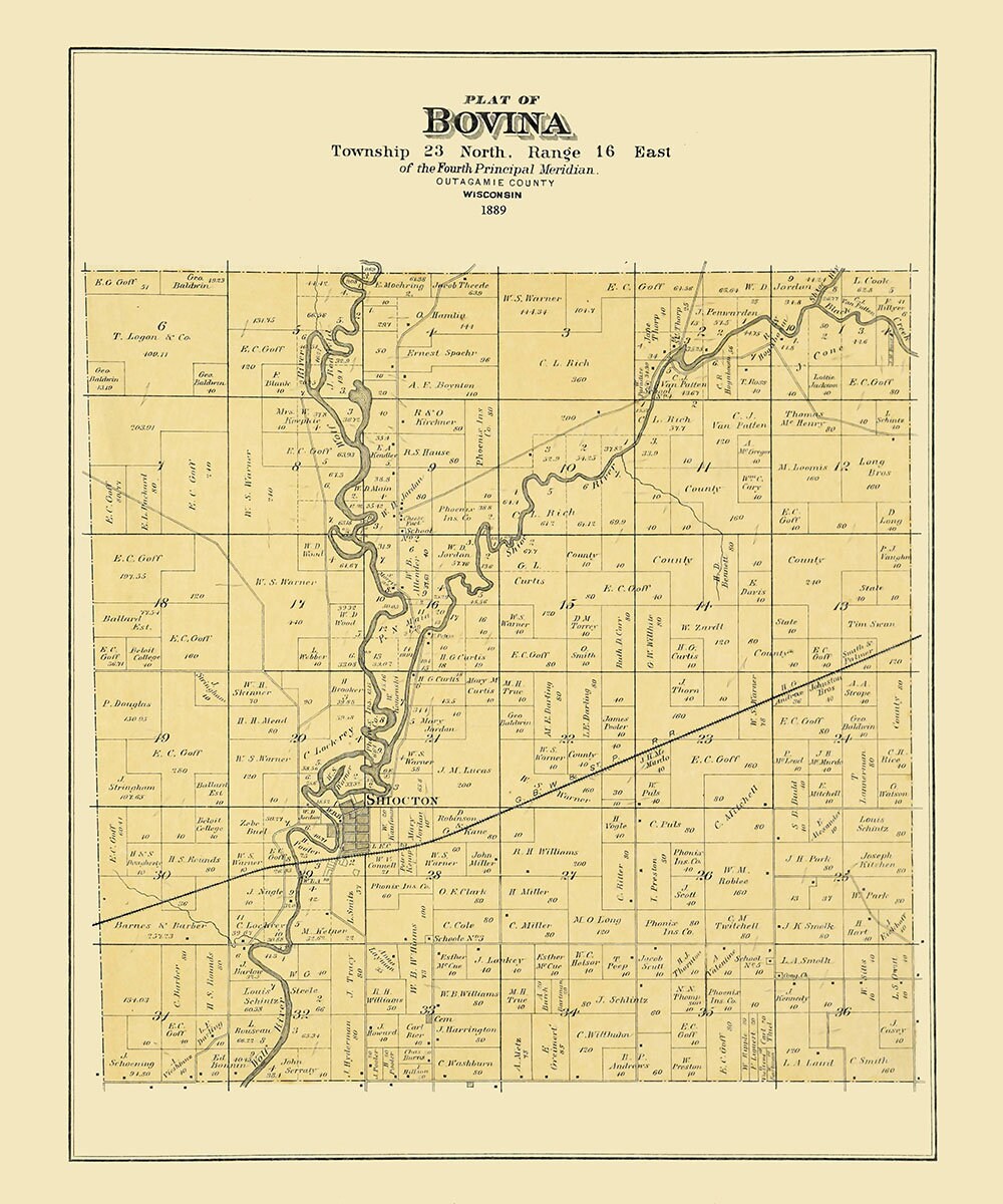 1889 Map of Bovina Township Outagamie County Wisconsin