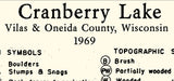 1969 Map of Cranberry Lake Vilas and Oneida County Wisconsin