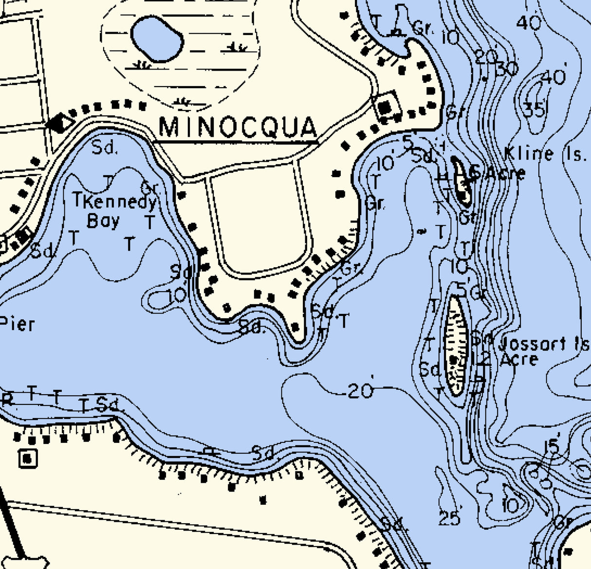 1972 Map of Minocqua Lake Oneida County Wisconsin