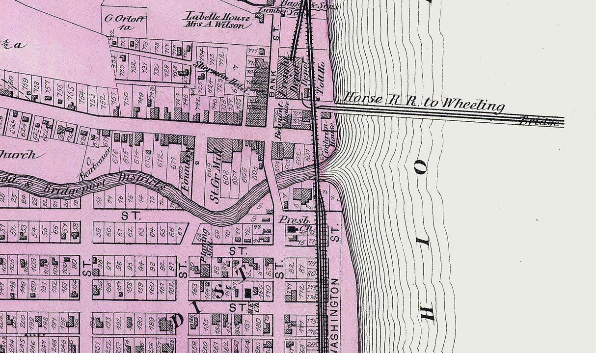 1877 Town Map of Bridgeport Belmont County Ohio