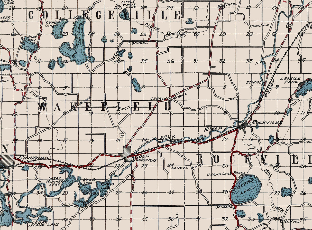 1913 Map of Stearns County Minnesota