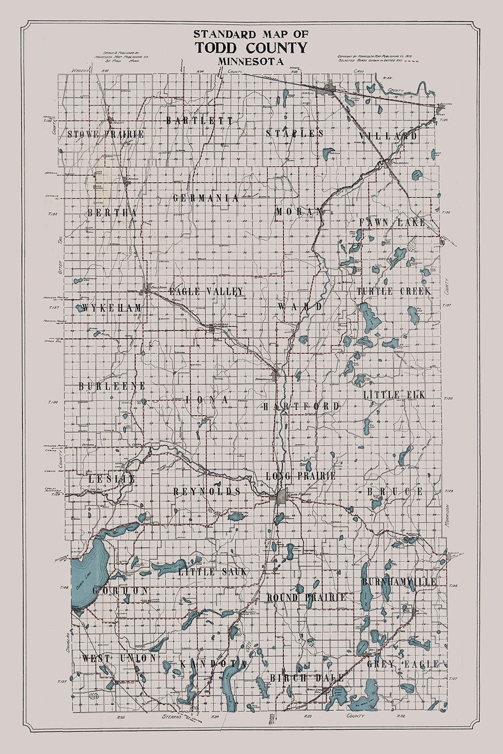 1913 Map of Todd County Minnesota