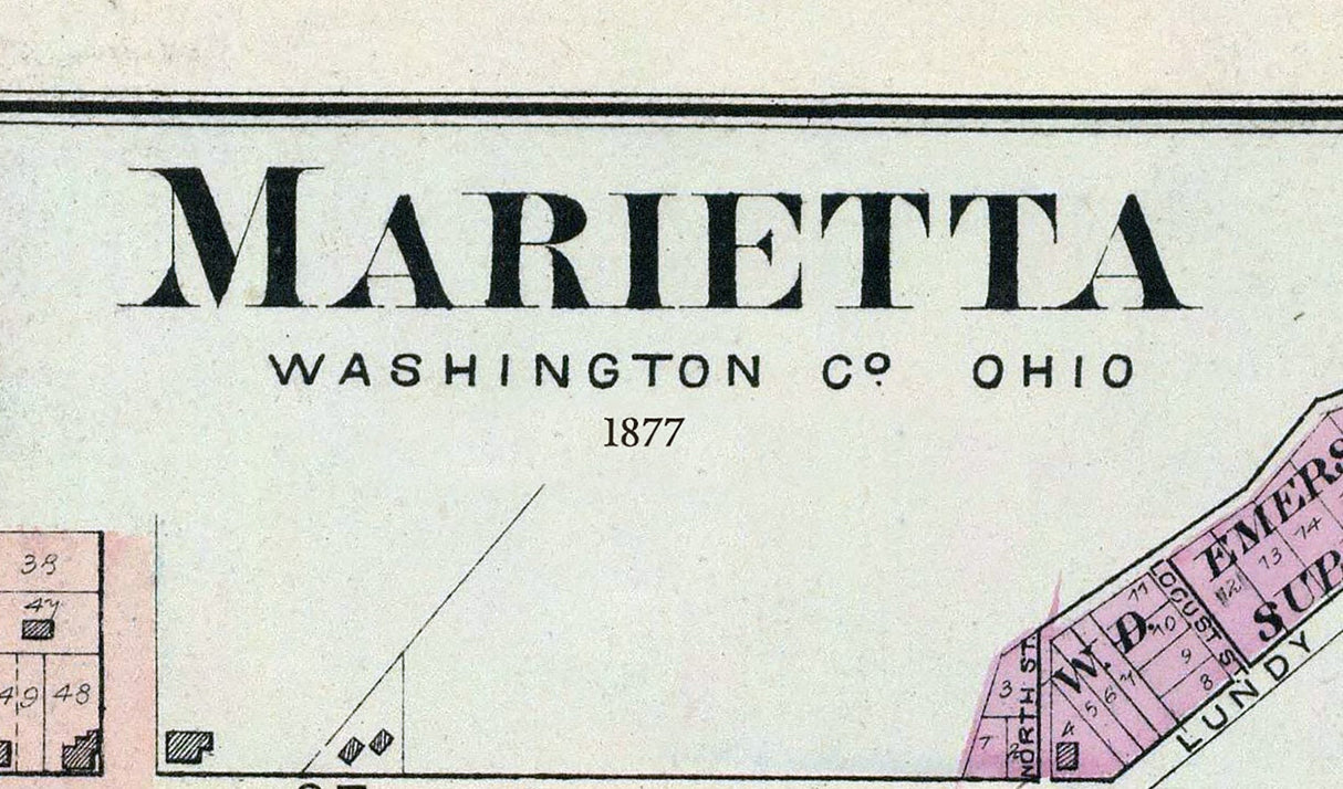 1877 Town Map of Marietta Washington County Ohio