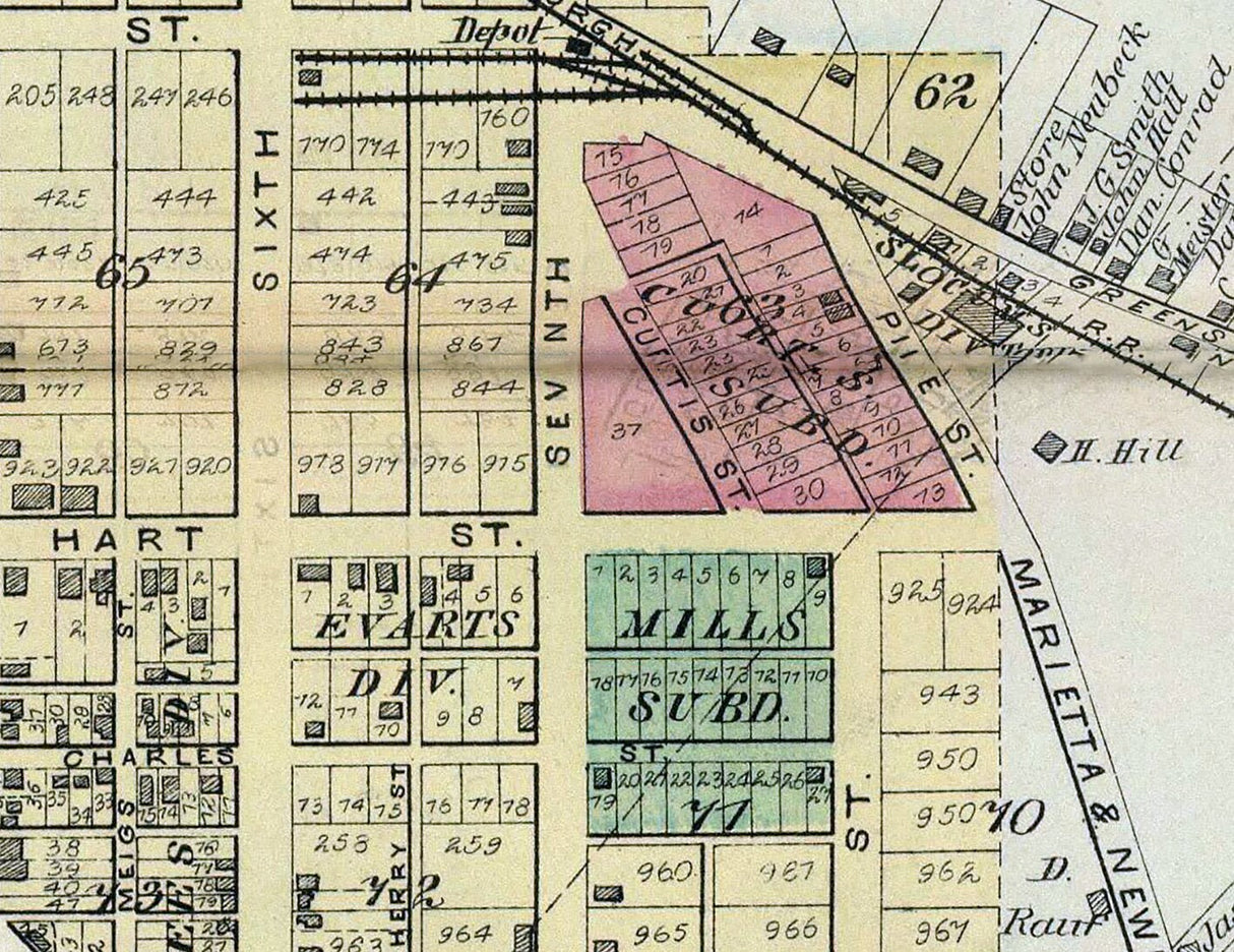 1877 Town Map of Marietta Washington County Ohio