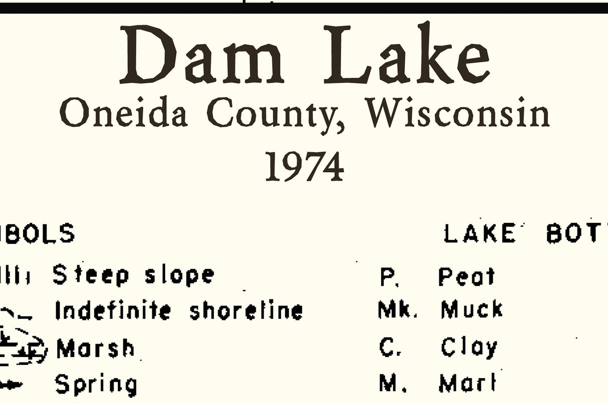 1974 Map of Dam Lake Oneida County Wisconsin