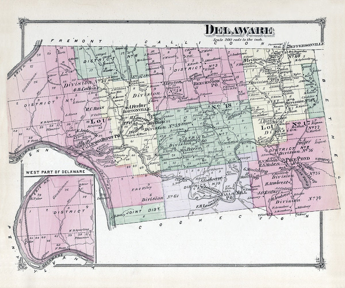 1875 Map of Delaware Township Sullivan County New York