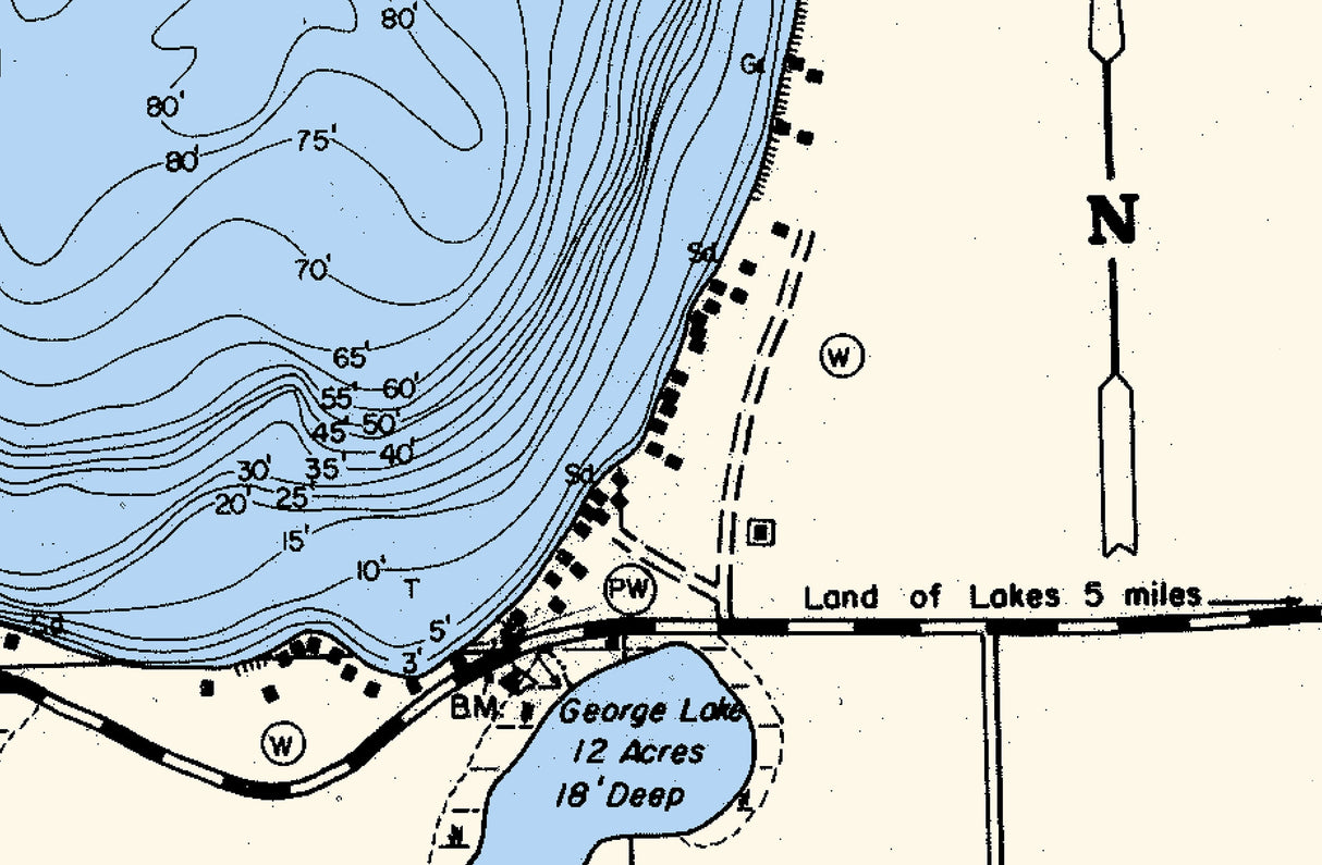 1969 Map of Black Oak Lake Vilas County Wisconsin