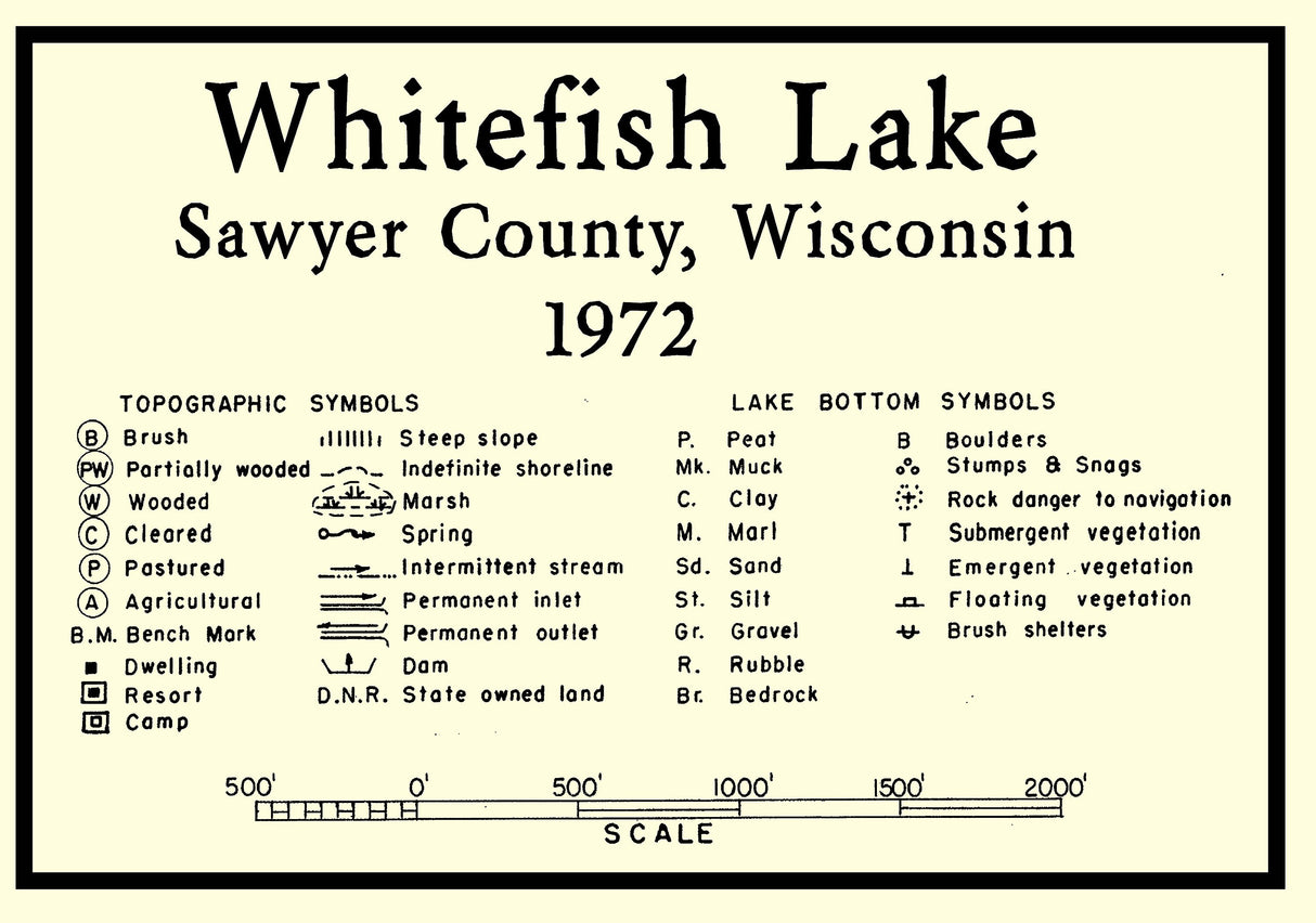 1972 Map of Whitefish Lake Sawyer County Wisconsin