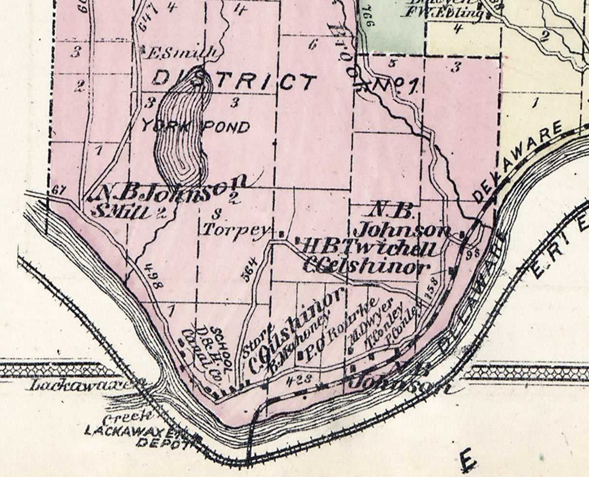 1875 Map of Highland and Lumberland Township Sullivan County New York