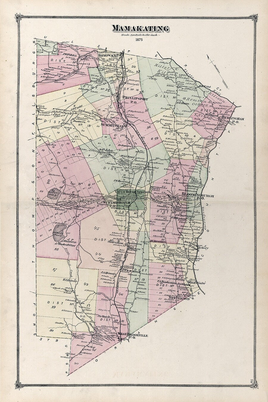 1875 Map of Mamakating Township Sullivan County New York