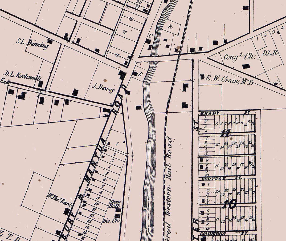 1857 Town Map of Franklin Mills Portage County Ohio