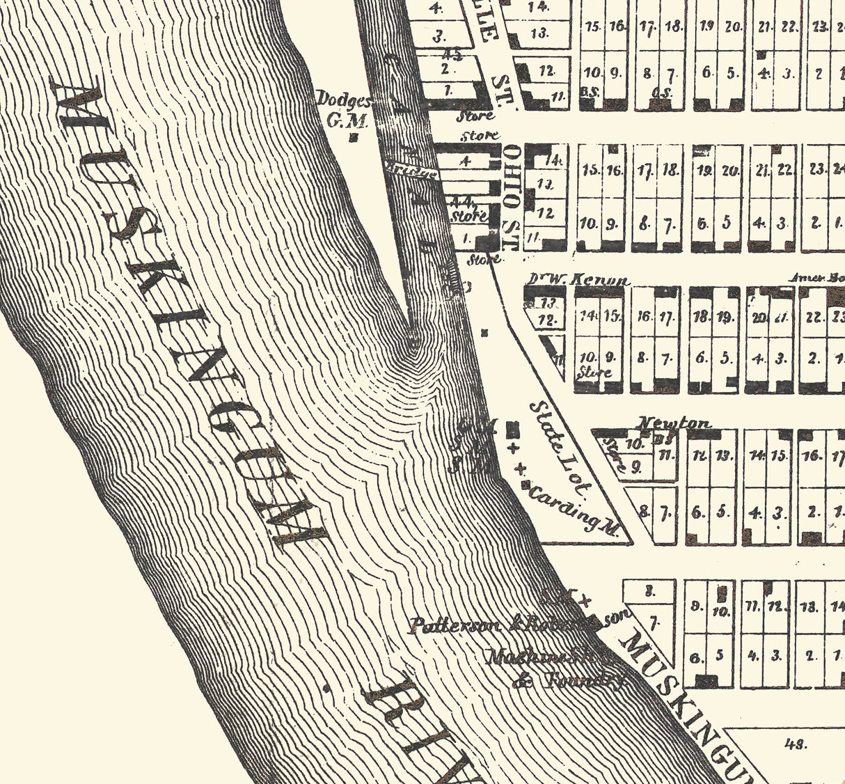1858 Town Map of Beverly Washington County Ohio