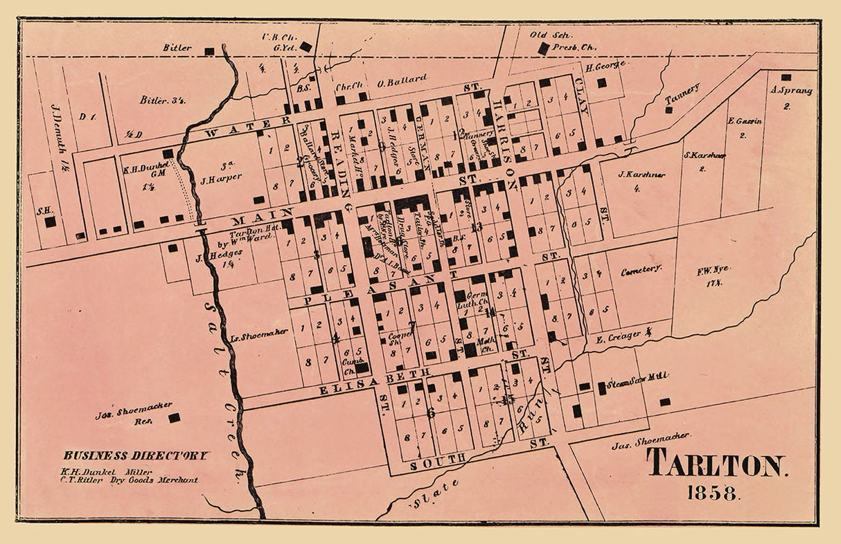 1858 Town Map of Tarlton Pickaway County Ohio