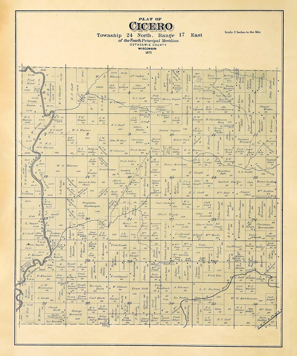 1889 Map of Cicero Township Outagamie County Wisconsin