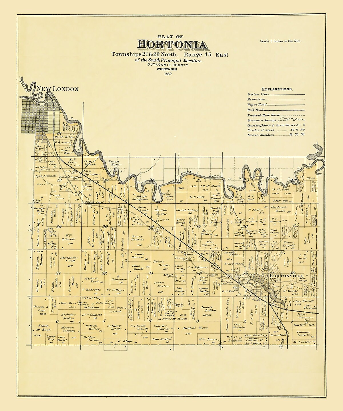 1889 Map of Hortonia Township Outagamie County Wisconsin