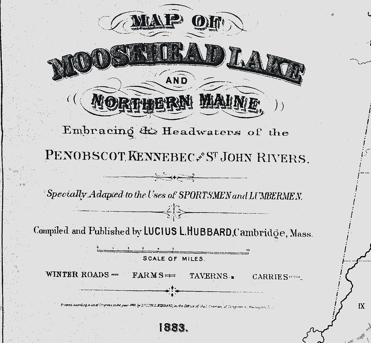 1883 Map of Moosehead Lake and Northern Maine Lakes