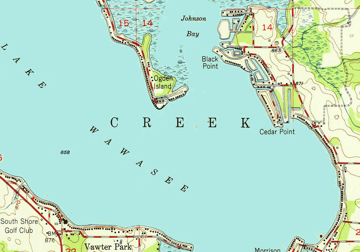 1951 Map of Lake Wawasee Kosciusko County Indiana