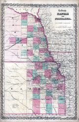 1858 Map of Kansas and Nebraska Showing Railroads Roads and Towns