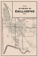 1860 Town Map of Chillicothe Ross County Ohio