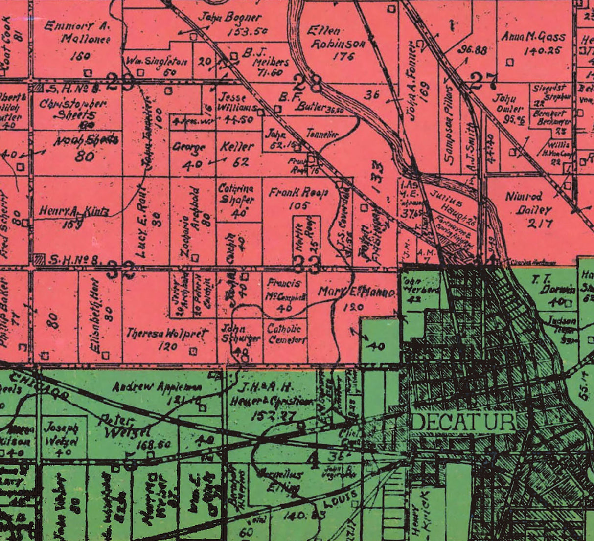 1908 Farm Line Map of Adams County Indiana