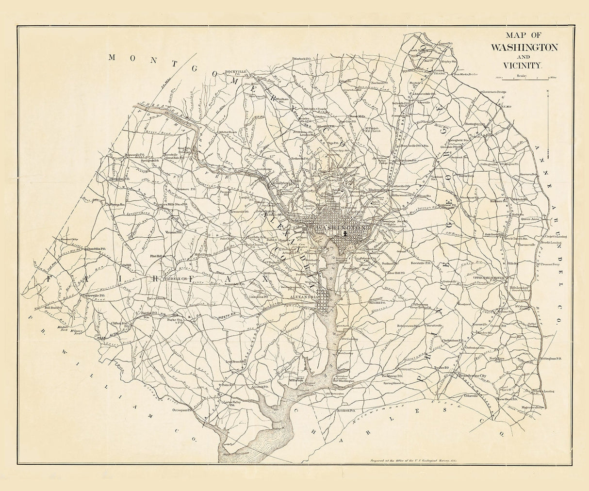 1882 Map of Washington DC and Vicinity Fairfax County Prince George County