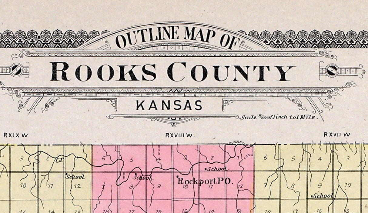 1904 Map of Rooks County Kansas Stockton Plainville